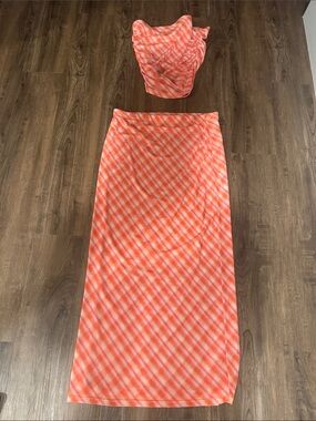 RESA Coral and White Plaid Maxi Skirt and Top